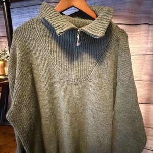 Eclipse Olive Green Zip-Up Ribbed Collar Sweater